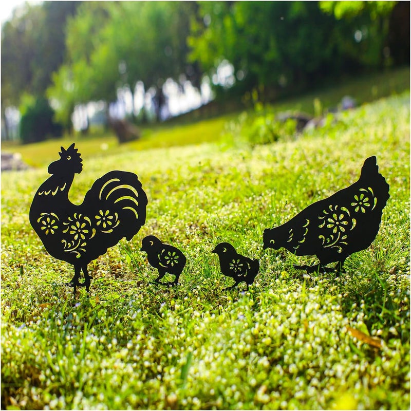 EZTZEN Chicken Metal Garden Stakes Decorative,Chicken Gifts for Women/Men/Chicken Lovers Gifts,Black Chicken Silhouette Statues Garden Decor for Outside,Outdoor Decor,Yard Art,Patio,Lawn Ornaments - Image 1